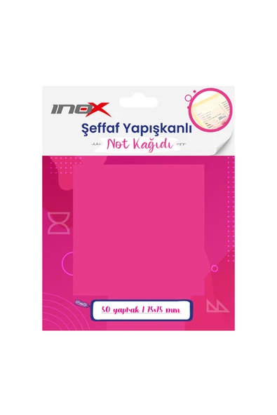 VİVA İnox Şeffaf Yapışkanlı Not Kağıdı 75x75 Pembe 50'li ürün görseli 1