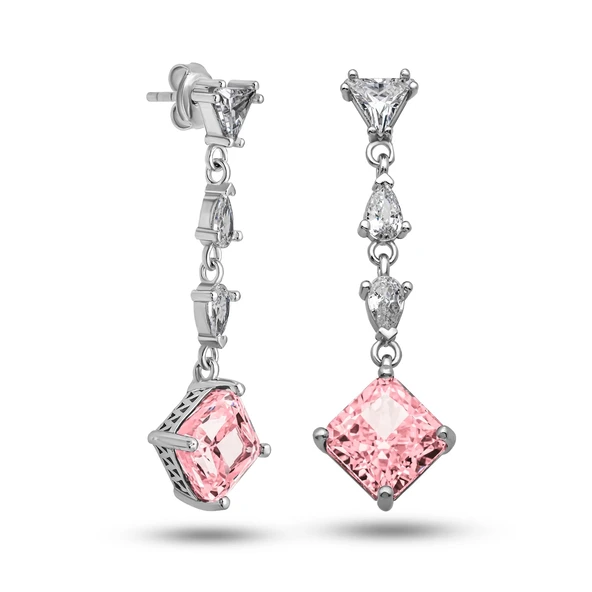 Harem Altın Gümüş Ice Cut Pembe Zirkon Taşlı Işıltılı Kadın Küpe ürün görseli 1