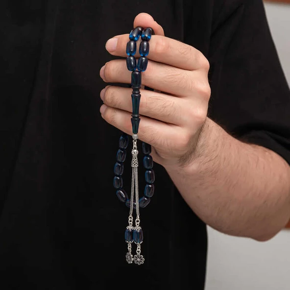 Harem Altın Gümüş Püskül Sıkma Kehribar Tesbih ürün görseli 1