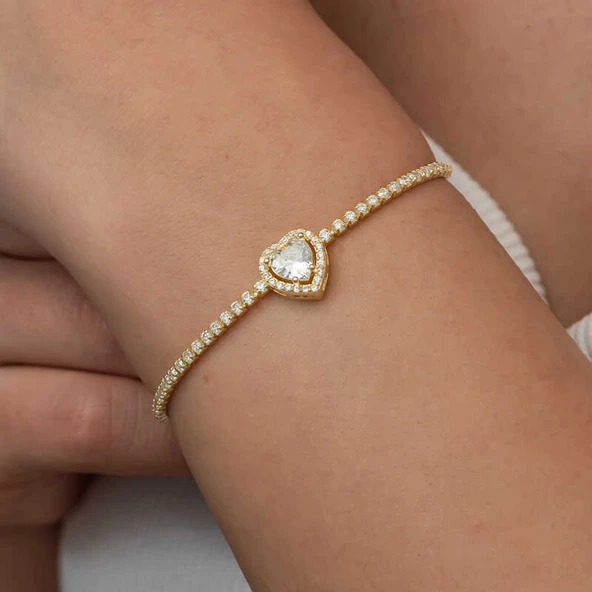 Harem Altın Gümüş Gold Kalpli Su Yolu Bileklik ürün görseli 1