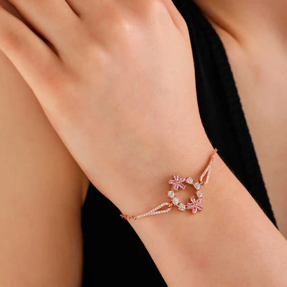 Harem Altın Gümüş Rose Pembe Çiçek Kadın Bileklik ürün görseli 1
