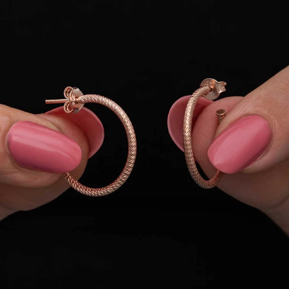 Harem Altın Gümüş Rose Kalemli Halka Kadın Küpe ürün görseli 1