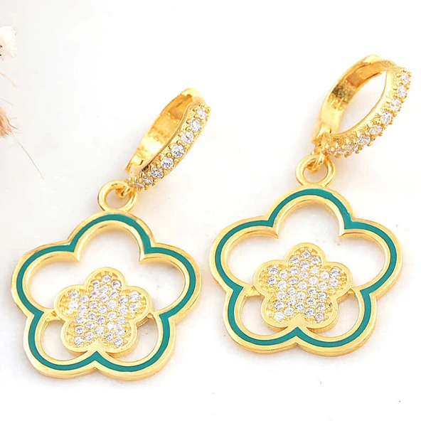 ​Harem Altın Gümüş Gold Sallantılı Çiçek Desenli Kadın Küpe ürün görseli 1