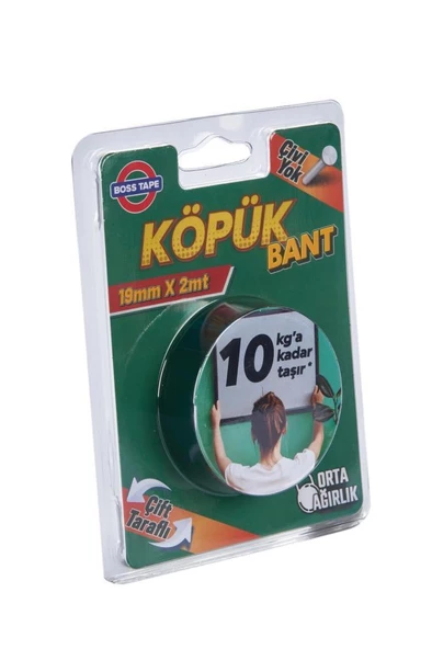 Boss Köpük Bant Montaj Aksesuar Yapıştırma Bandı 19mmx2mt 10KG Taşır ürün görseli 1