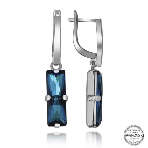 Swarovski Crystal Taşlı Harem Altın Gümüş Mavi Baget Sallantılı Kadın Küpe ürün görseli 1