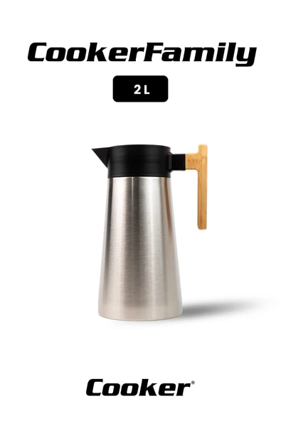 Cooker BambooPour 2 Litre Paslanmaz Çelik Bambu Saplı Çelik Termos CKR2094 ürün görseli 1