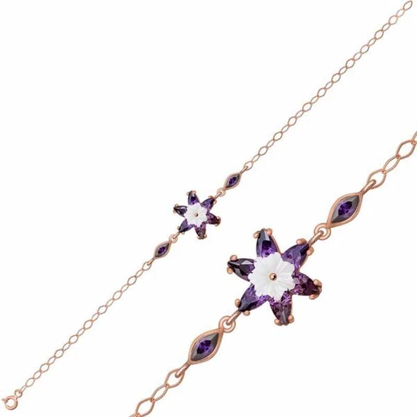 Harem Altın Gümüş Rose Mor Lotus Çiçeği Bileklik ürün görseli 1