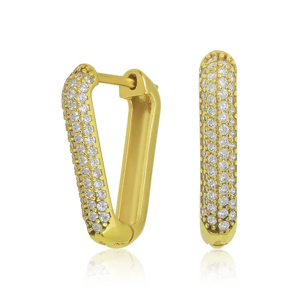 Harem Altın Gümüş Gold Beyaz Taşlı Üçgen Küpe ürün görseli 1