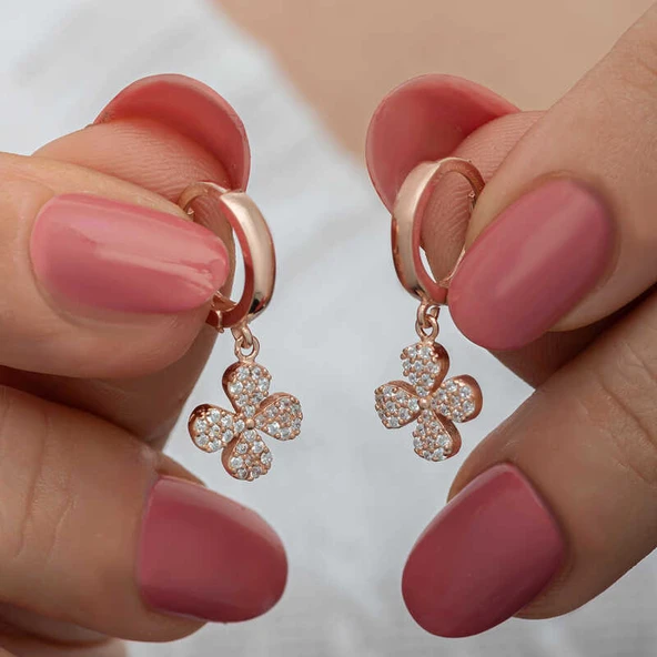 ​Harem Altın Gümüş Rose Sallantılı Yonca Kadın Küpe ürün görseli 1