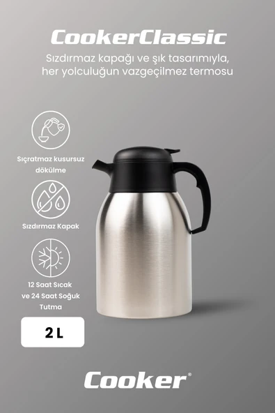 Cooker Classic 2 Litre Paslanmaz Çelik Termos CKR2104 - Resim 2