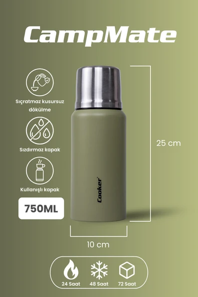 Cooker CampMate 750 ml Paslanmaz Çelik Termos CKR2106 - Resim 12