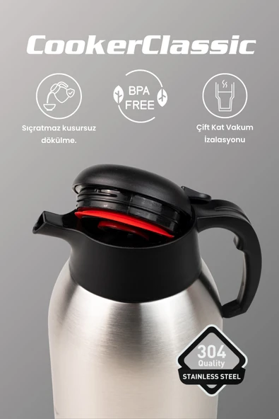 Cooker Classic 2 Litre Paslanmaz Çelik Termos CKR2104 - Resim 3