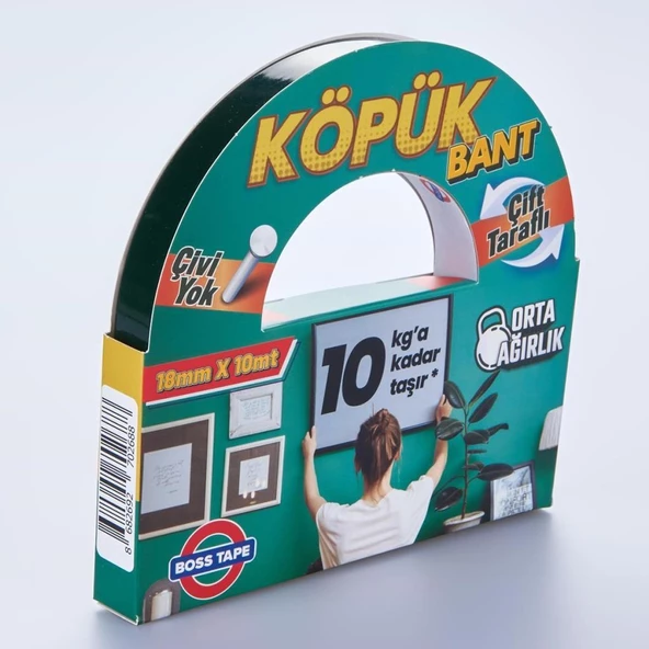 Boss Köpük Bant Montaj Aksesuar Yapıştırma Bandı 18mmx10Mt-10KG Taşır ürün görseli 1