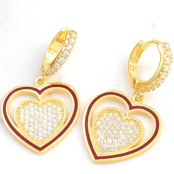 ​Harem Altın Gümüş Gold Sallantılı Kalp Kadın Küpe ürün görseli 1