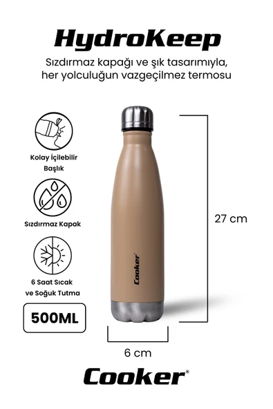 Cooker HydroKeep 500 ml Paslanmaz Çelik Şişe Termos CKR2071 - Resim 7