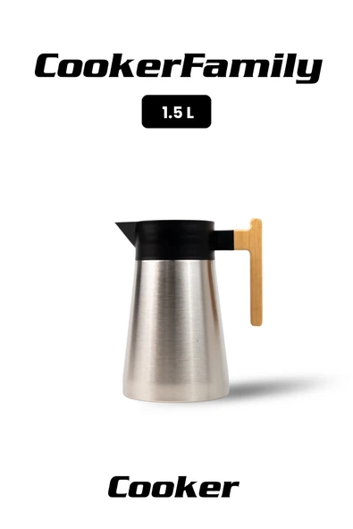 Cooker BambooPour 1.5 Litre Paslanmaz Çelik Bambu Saplı Çelik Termos CKR2090 ürün görseli 1