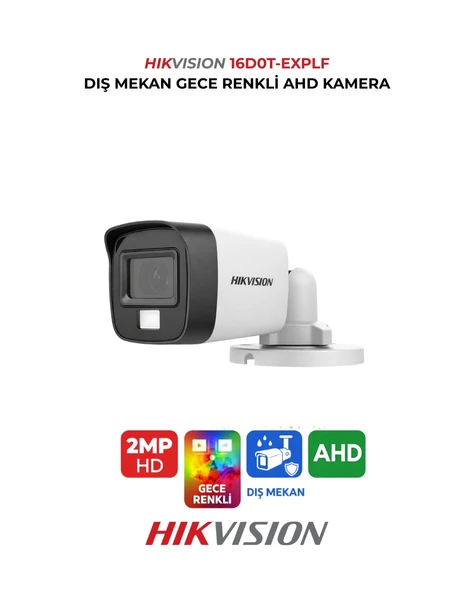 Hikvision 2MP Renkli Gece Görüşlü Turbo HD Kamera DS-2CE16D0T-EXLPF ürün görseli 1