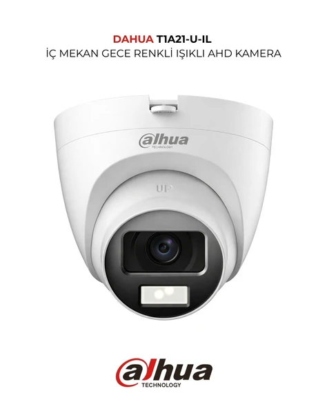 Dahua HAC T1A21P U IL 2MP Güvenlik Kamerası CVI TVI AHD CVBS Gece Renkli Dome Kamera ürün görseli 1