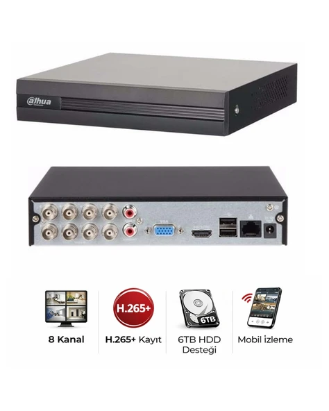Dahua XVR1B08I-T 8 Kanal WizSense Penta-brid DVR Kayıt Cihazı ürün görseli 1
