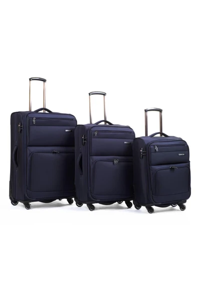 MÇS Lüx Kumaş 3'lü Valiz Set Lacivert - V117 ürün görseli 1