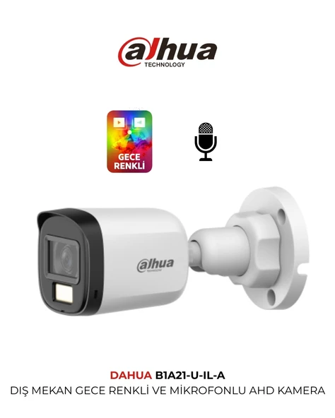 Dahua Gece Renkli ve Sesli HAC B1A21P U IL A 2MP Kamera 30m Gece Görüş IP67 Bullet Kamera ürün görseli 1