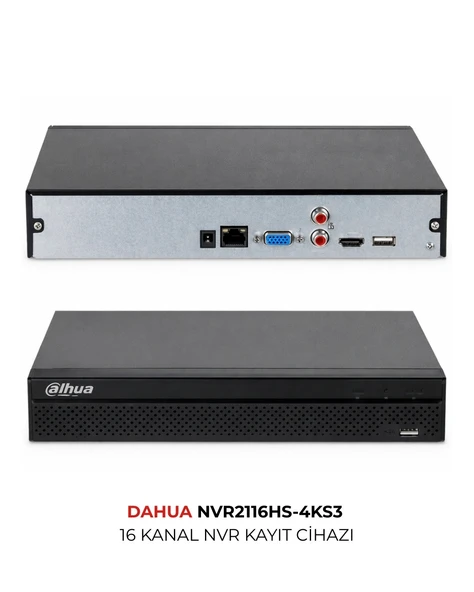 DAHUA NVR2116HS-4KS3 16 KANAL HDMI/VGA 2xUSB 1x20TB SATA HDD NVR KAYIT CIHAZI ürün görseli 1