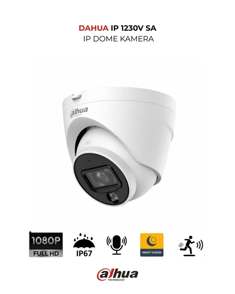 Dahua IPC-HDW1230V-SA-0280B 2MP Dahili Mikrofonlu Starlight Dome Kamera IP67 ürün görseli 1
