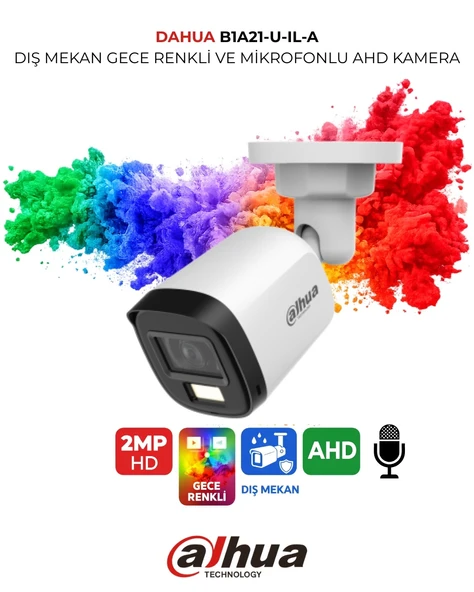 Dahua 2MP Güvenlik Kamerası HAC B1A21P U IL A Mikrofonlu Renkli Bullet Kamera ürün görseli 1