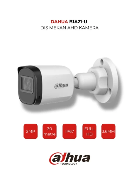 Dahua HAC-B1A21-U-0360B 1080P Bullet Kamera 30m Gece Görüş Güvenlik Kamerası ürün görseli 1
