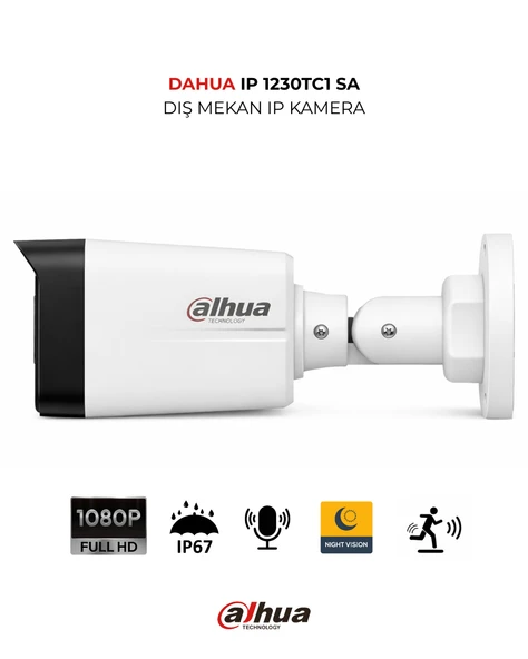 Dahua IPC-HDW1230TC1-SA 3.6mm Dahili Mikrofonlu Bullet IP Kamera ürün görseli 1