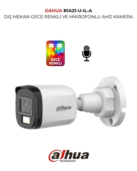 Dahua HAC-B1A21P U IL A 1080P Kamera Gece Renkli ve Dahili Sesli 3.6mm Lens 30m IR Gece Görüş ürün görseli 1