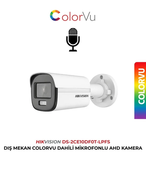 Hikvision DS-2CE10DF0T-LPFS 2.8mm Bullet ColorVu Mikrofonlu Güvenlik Kamerası ürün görseli 1