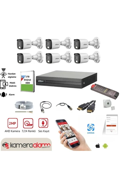 6 Kameralı 7/24 Renkli Görüşlü Dahili Mikrofonlu Güvenlik Kamerası Seti - Uzaktan Izleme - 1tb Hdd ürün görseli 1
