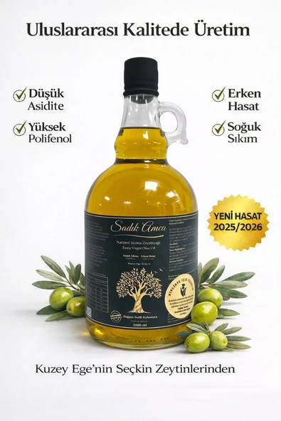 Sadık Amca Erken Hasat Soğuk Sıkım Natürel Sızma Zeytinyağı 1 Lt. Galon Cam Şişe ürün görseli 1