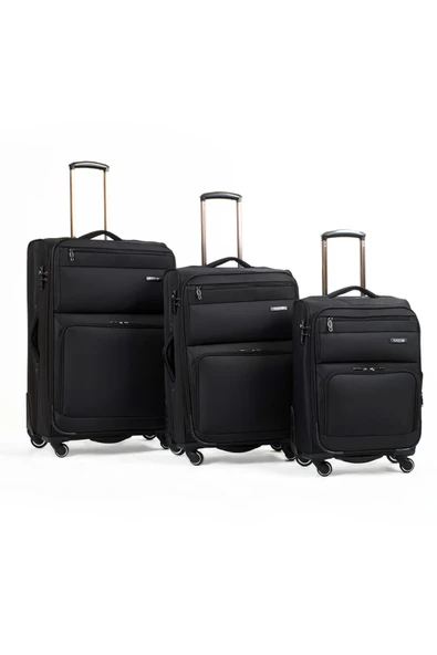 MÇS Lüx Kumaş 3'lü Valiz Set Siyah - V117 ürün görseli 1