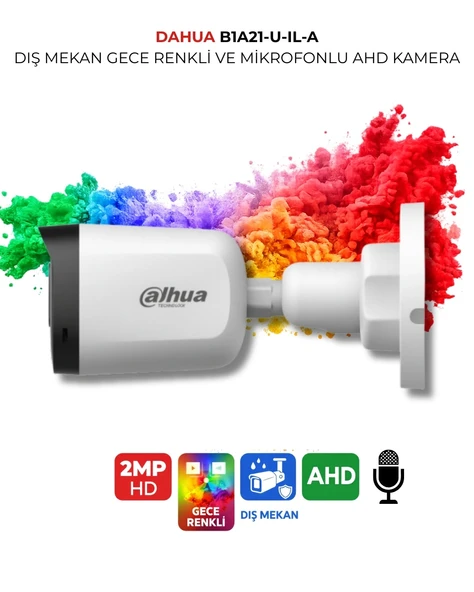 Dahua HAC-B1A21P-U-IL-A Bullet Kamera 1080P 30m Renkli Gece Görüş Dahili Mikrofon Ahd IP67 ürün görseli 1