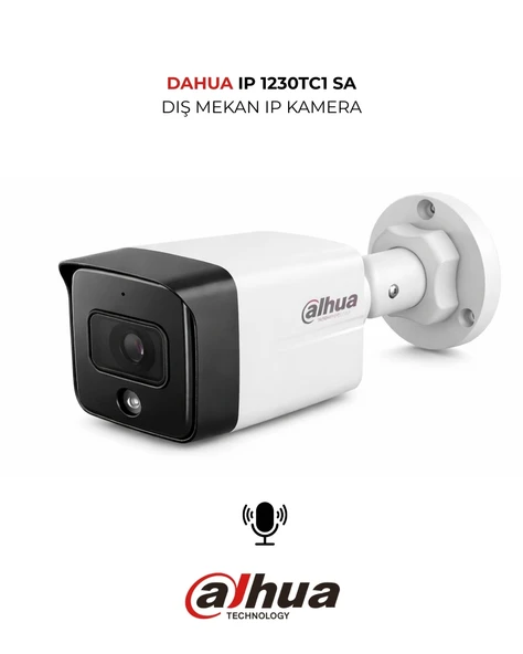 Dahua IPC-HFW1230TC1-SA-0280B-S6 2MP 2.8MM 30M IR Hybrid Sesli Bullet IP PoE Kamera ürün görseli 1