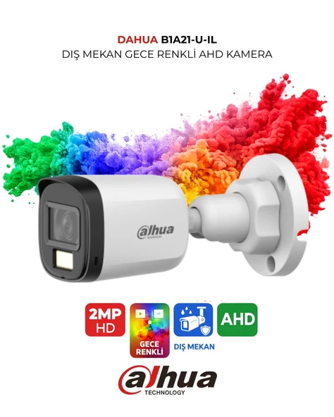 Dahua HAC-B1A21P-U-IL 2MP Smart Dual Light IP67 Ahd Gece Renkli Bullet Kamera ürün görseli 1