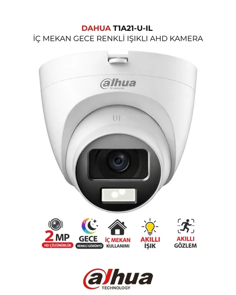Dahua 1080P Gece Renkli Dome Kamera  HAC T1A21P U IL 2.8mm Lens Akıllı Işık ürün görseli 1