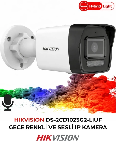 Hikvision DS-2CD1023G2 2MP IP Bullet Kamera 2.8mm Dahili Mikrofonlu Gece Renkli ürün görseli 1