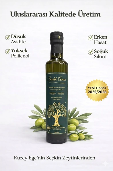 Sadık Amca Erken Hasat Soğuk Sıkım Natürel Sızma Zeytinyağı 500 ml. Cam Şişe ürün görseli 1