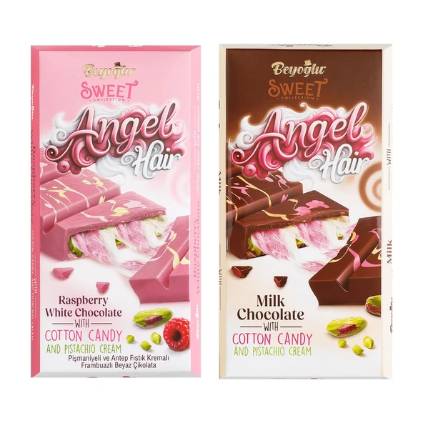 Beyoğlu Angel Hair Antep Fıstıklı ve Sütlü Çikolata 170 gr 2 li Karma Set ürün görseli 1