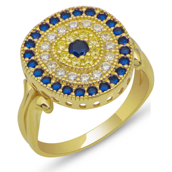 Harem Altın Gümüş Gold Oval Nazarlı Kadın Yüzük ürün görseli 1