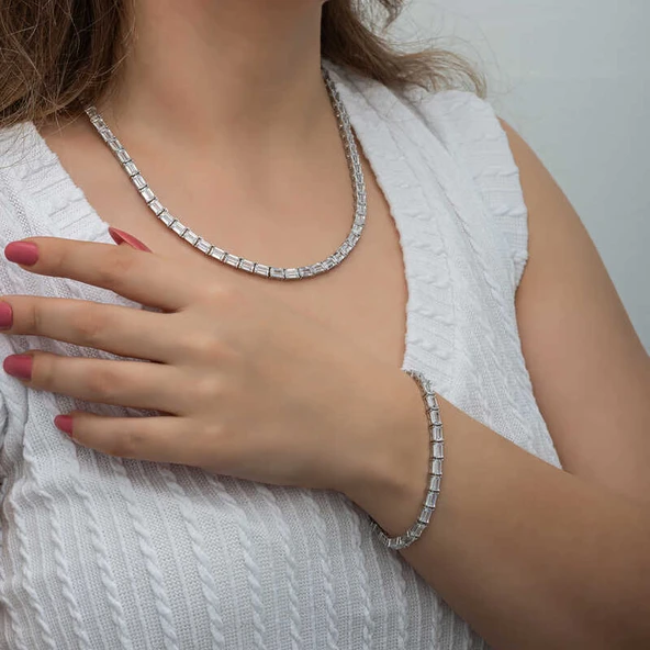 Harem Altın Gümüş Beyaz Taşlı Su Yolu Kadın Set ürün görseli 1