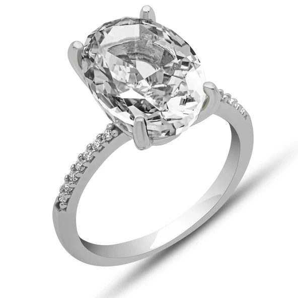 Harem Altın Gümüş Ice Cut Oval Zirkon Taşlı Kadın Yüzük ürün görseli 1