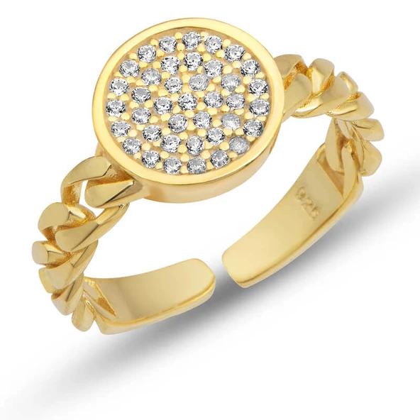 Harem Altın Gümüş Ayarlanabilir Gold Yuvarlak Zirkon Taşlı Kadın Yüzük ürün görseli 1