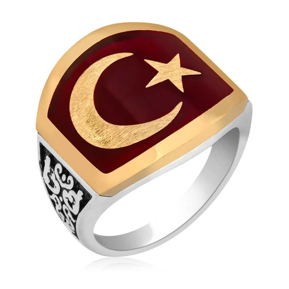 ​Harem Altın Gümüş Ay Yıldız Erkek Yüzük ürün görseli 1