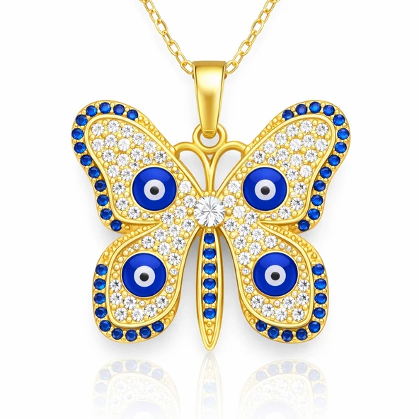 Harem Altın Gümüş Gold Nazarlı Kelebek Kadın Kolye ürün görseli 1