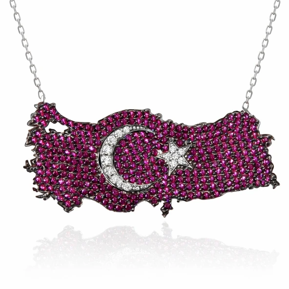 Harem Altın Gümüş Ay Yıldız Türkiye Haritası Kadın Kolye ürün görseli 1