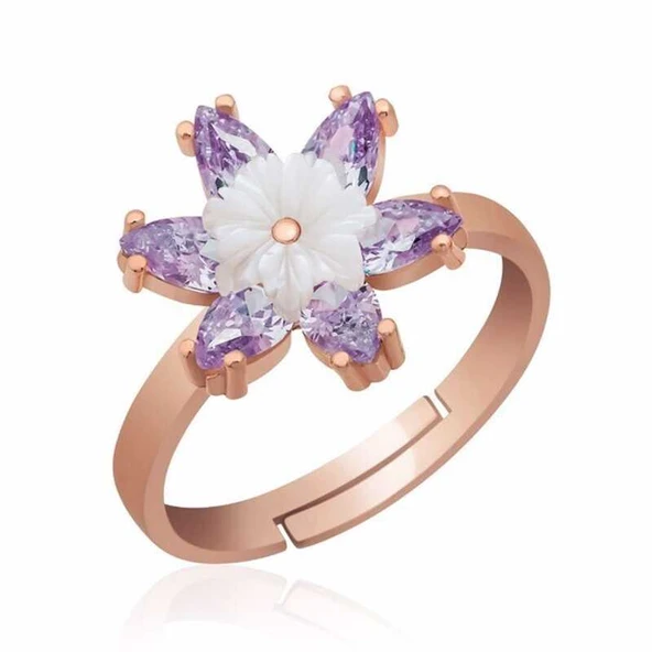 ​Harem Altın Gümüş Rose Lila Lotus Çiçeği Yüzük ürün görseli 1